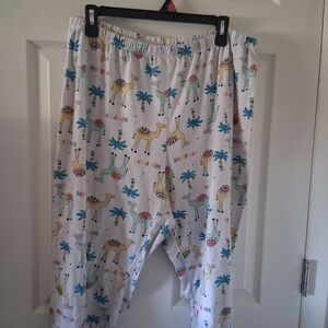 White Camel Print Capri Pajama Pants - Colorful Camel Pattern